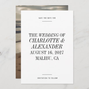 Extrem minimale Typografie Schwarz-weiße Foto Hoch Save The Date