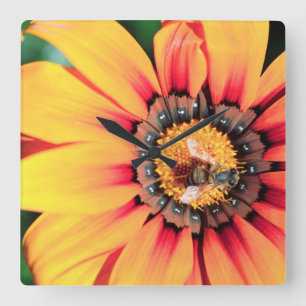 Extreme Close-Up Of A Bee Collecting Pollen Quadratische Wanduhr