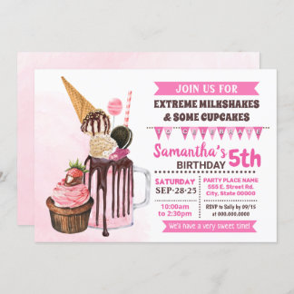 Extreme Milchshakes Eiscreme Geburtstagsbash Rosa Einladung