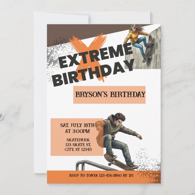 Extremer Geburtstag Skateboard  Einladung (Vorderseite)