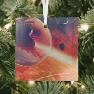 Extremer Heißluftballon über vulkanischer Höllenla Ornament Aus Glas