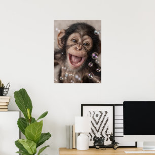 Extremnahe Aufnahme eines glücklichen Schimpansenb Poster