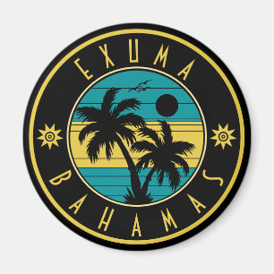 Exuma Bahamas Islands Retro Palm Trees Souvenirs Magnet