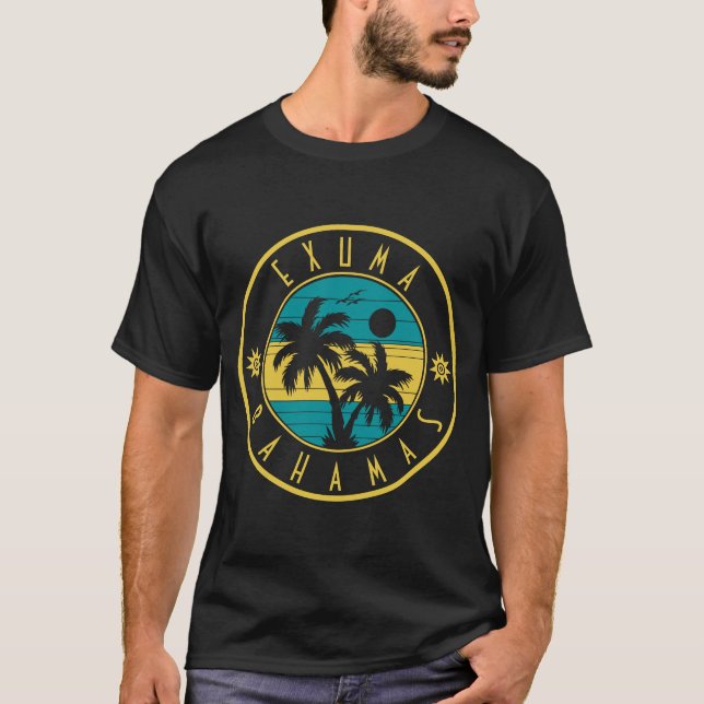 Exuma Bahamas Islands Retro Palm Trees Souvenirs T-Shirt (Vorderseite)