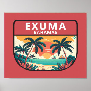 Exuma Bahamas Retro Emblem Poster