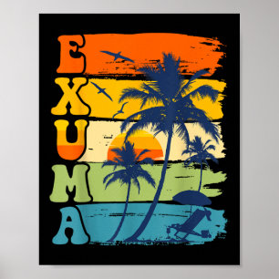 Exuma Bahamas Retro Palm Tree Beach Sommerurlaub Poster