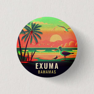 Exuma Bahamas Retro Sunset Seagull Souvenir 1950s Button