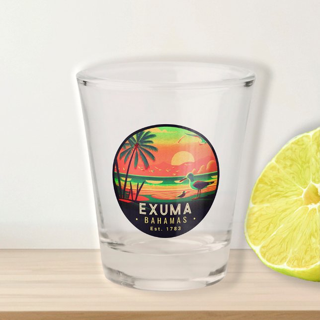 Exuma Bahamas Retro Sunset Seagull Souvenir 1950s Schnapsglas (Von Creator hochgeladen)