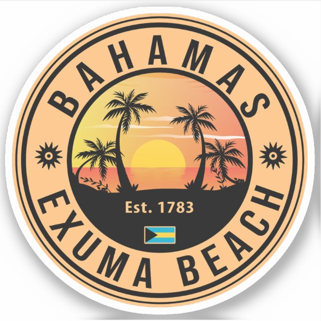 Exuma Bahamas Retro Sunset Vintag Souvenirs Aufkleber (Vorderseite)