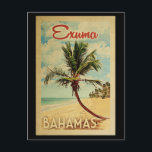 Exuma Palm Tree Vintage Travel Postkarte<br><div class="desc">Ein einzigartig Retro Mitte des Jahrhunderts moderne Exuma Bahamas Kunstdruck in Vintage Reise Poster Stil. Es verfügt über eine geschwungene Palme am Sandstrand mit Ozean unter einem blauen bewölkten Himmel.</div>