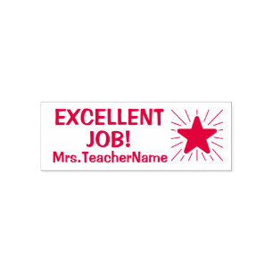 "EXZELLENT JOB!" + Lehrer Name Kautschuk Briefmark Permastempel