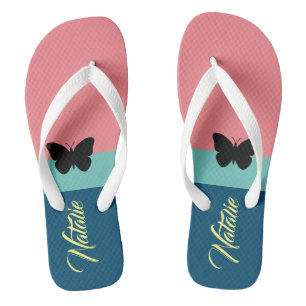 Exzellente Monogramm-Farbblock l rosa und blau Flip Flops