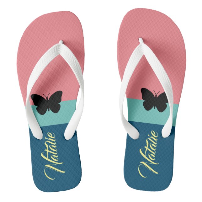 Exzellente monogramm Farbblock l Rosa und Blau Flip Flops (Fußbett)