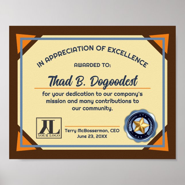 Exzellenzaktor für die Anerkennung von Mitarbeiter Poster (Vorne)