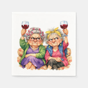 Exzentrische alte Damen mit Rotwein Serviette