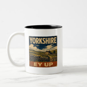 Ey Up Yorkshire Retro-Reiseposter Zweifarbige Tasse