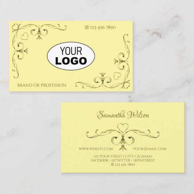 Eye Catching Gold Verziert Corners mit Logo Creme Visitenkarte (Vorne/Hinten)