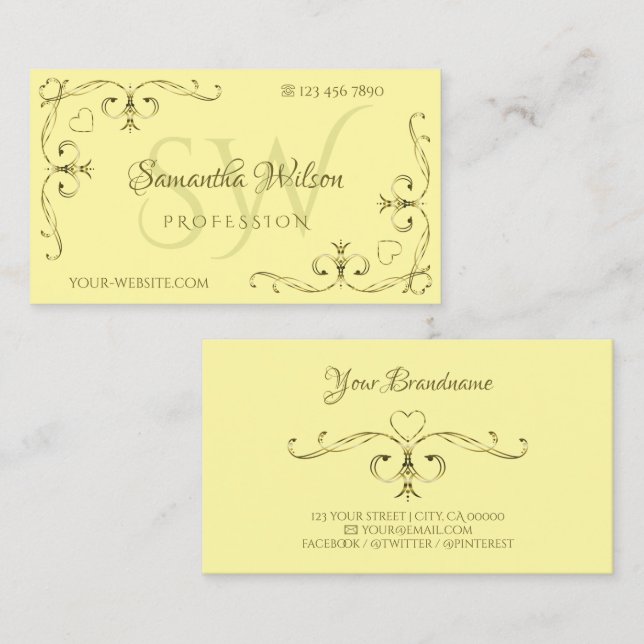 Eye Catching Gold Verziert Corners on Cream Initia Visitenkarte (Vorne/Hinten)