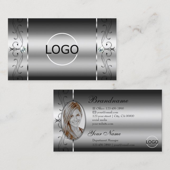 Eye Catching Silver Squiggled Juwelen Logo und Fot Visitenkarte (Vorne/Hinten)