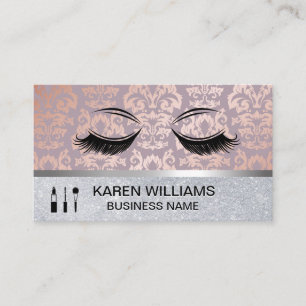 Eye Lashes Rose Gold Damask Muster GLITZER Visitenkarte
