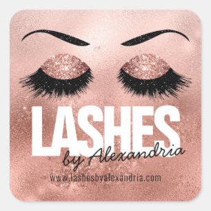 Eye Lashes Rose Gold Sparkle Glitzer Beauty Logo Quadratischer Aufkleber