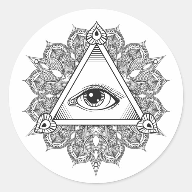 Eye Pyramid Symbol Doodle Runder Aufkleber (Vorderseite)