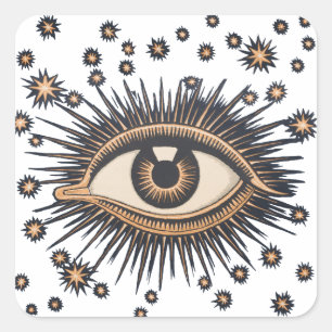 Eye Stars Moon Celestial Nouveau Quadratischer Aufkleber