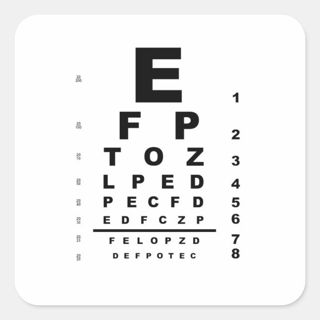 Eye Test Chart Quadratischer Aufkleber (Vorderseite)