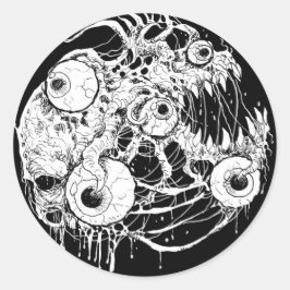 Eyeball Horror Black Inkwork Runder Aufkleber