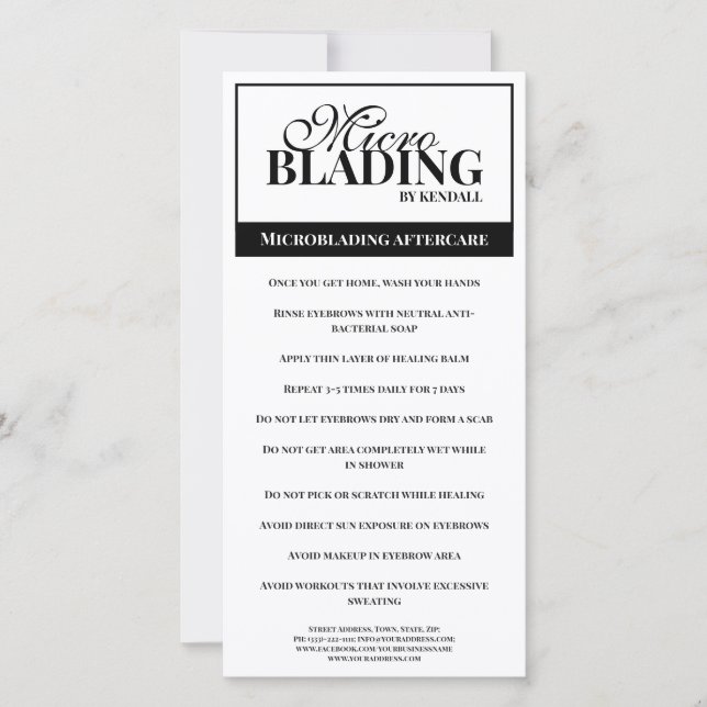Eyebrow Aftercare Einfache Schwarz-weiße Instrukti Dankeskarte (Vorderseite)