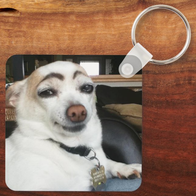 Eyebrow Dog Meme Doppelseitiger Schlüsselanhänger (Rückseite)