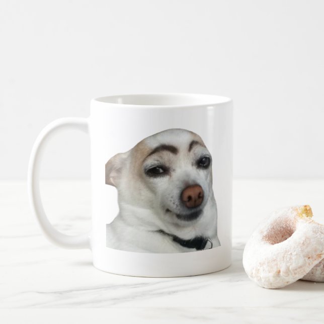 Eyebrow Dog Meme Tasse doppelseitig (Mit Donut)