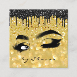 Eyebrow Lash Black Tropfens 6 Punches QR Code Gold Quadratische Visitenkarte