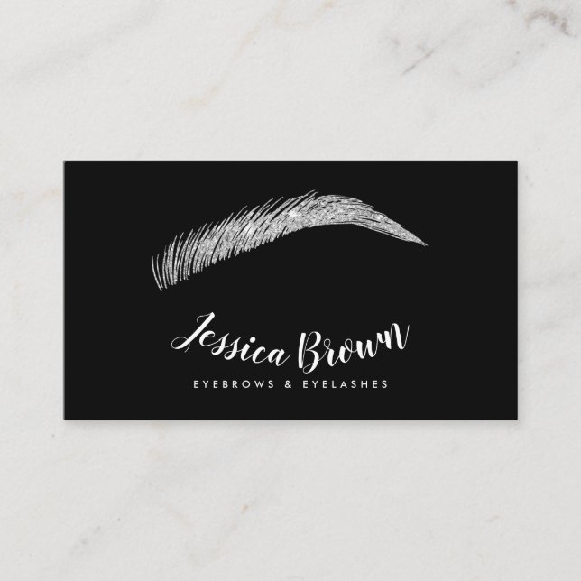 Eyebrow lashes silberfarbene Glitzer Visitenkarte (Vorderseite)