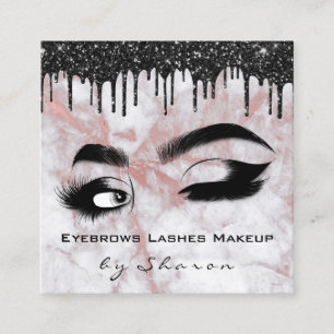 Eyebrows Lash Aquamarin 6 Punches QR Code Rose Quadratische Visitenkarte
