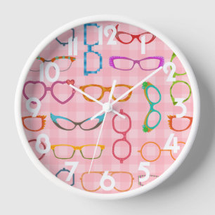 Eyegbrille Retro Moderner Hipster mit Pink Gingham Wanduhr