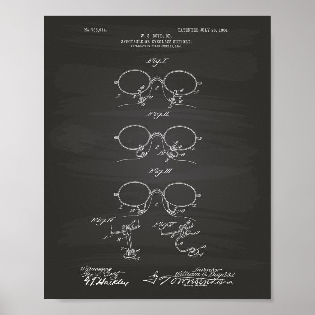 Eyeglass Support 1904 Patent Art Chalkboard Poster (Vorne)