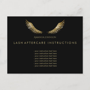 Eyelash Aftercare Instructions Golden Wings Black Postkarte