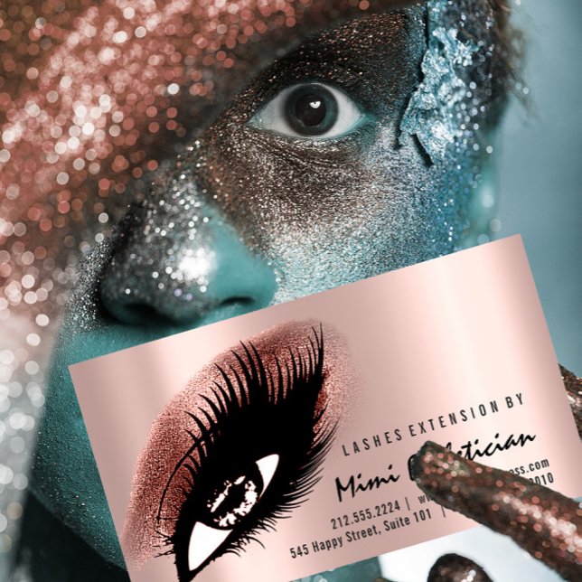 Eyelash Aftercare Instructions Rose Gold Glam Visitenkarte (Von Creator hochgeladen)
