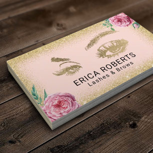 Eyelash Beauty Salon Vintag Floral Gold Glitzer Visitenkarte