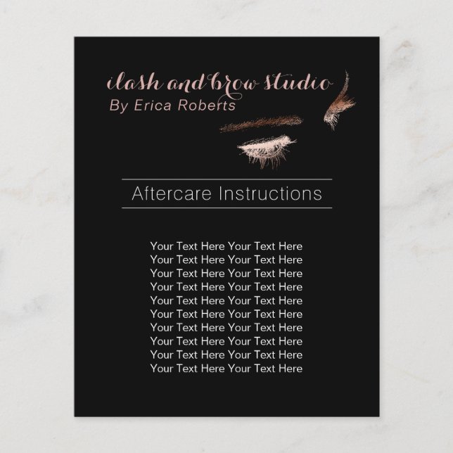 Eyelash & Brow Makeup Artist Aftercare Instruction Flyer (Vorne)