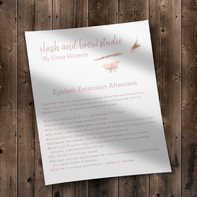 Eyelash & Brow Makeup Artist Aftercare Instruction Flyer (Von Creator hochgeladen)