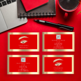 Eyelash Brow Makeup Logo Qr Code Red Gold Gerahmt Visitenkarte