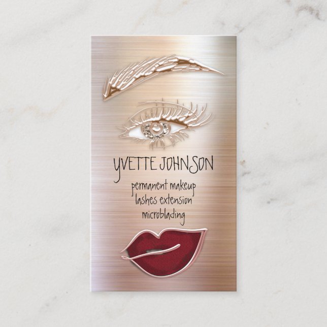 Eyelash Brow Makeup Logo QR Code Red Lips Rose Visitenkarte (Vorderseite)