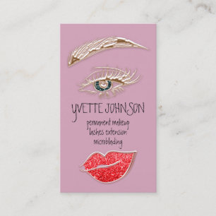 Eyelash Brow Makeup Logo QRCode Kiss Lips Rose Visitenkarte