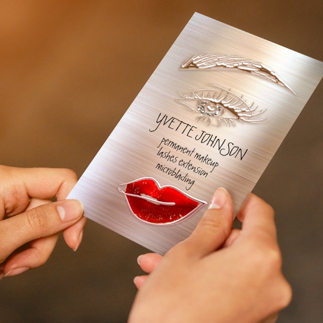 Eyelash Brow Makeup Logo QRCode Lip Rose Glitzer Visitenkarte (Eyelash Brow Makeup Logo QRCode Lip Rose Glitter Business Card)