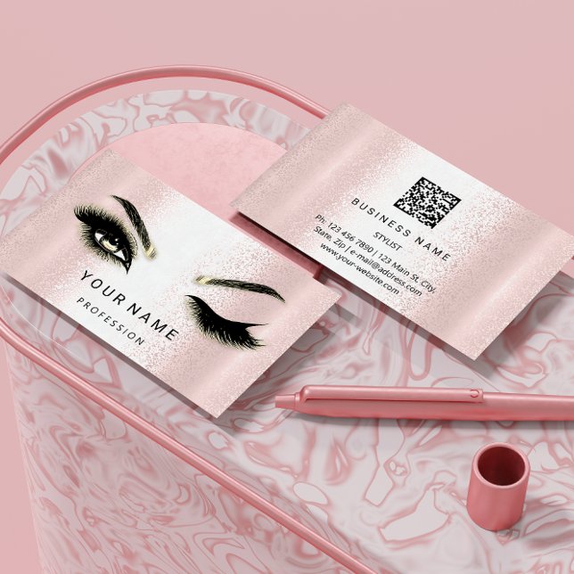 Eyelash Brow Microblade. QR CODE Logo Rosa Pulver Visitenkarte (Von Creator hochgeladen)