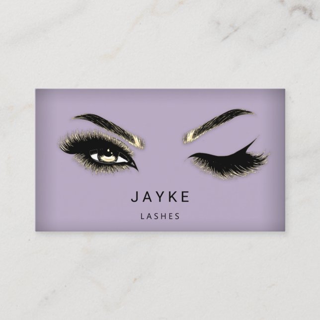 Eyelash Brow Microblade QR Logo Lila Gold Gold Visitenkarte (Vorderseite)