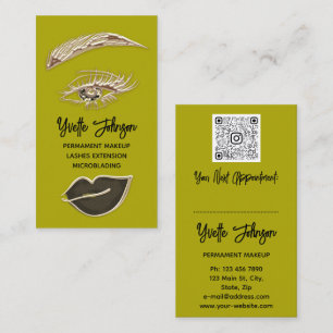 Eyelash Brows Makeup Logo QRCode Lip Gold Mustard Visitenkarte