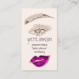 Eyelash Brows Makeup Logo QRCode Pink Lip Gold Visitenkarte